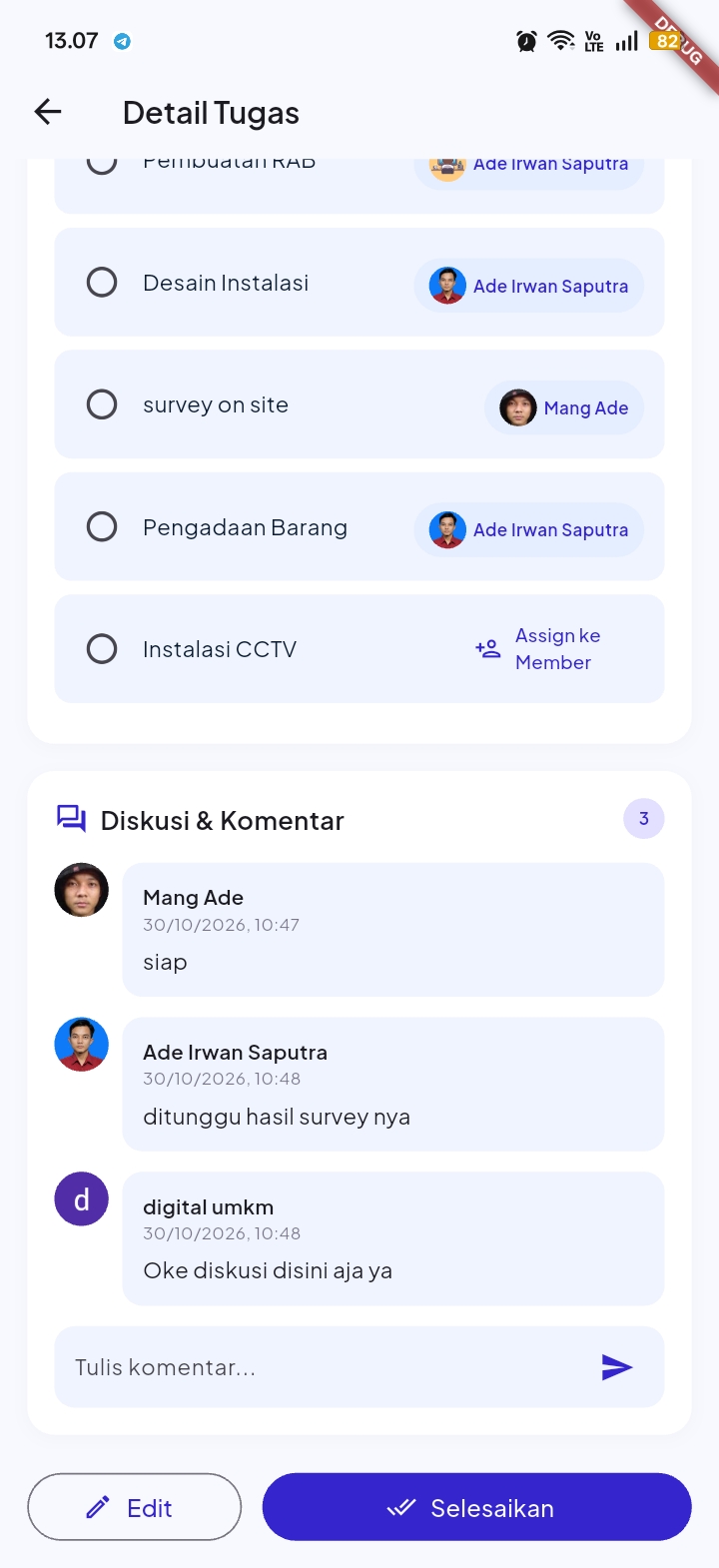 Fitur Diskusi dan Komentar Task Our Task