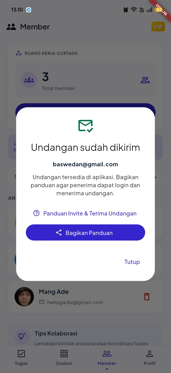 Modal Undangan Member Baru Our Task